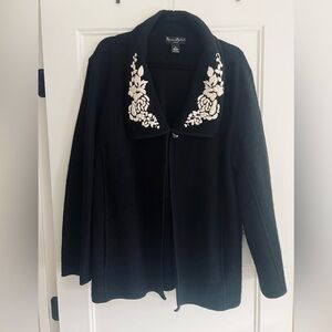 Mercer And Madison Black Cardigan Sweater Jacket Embroidered Collar Womans 2X